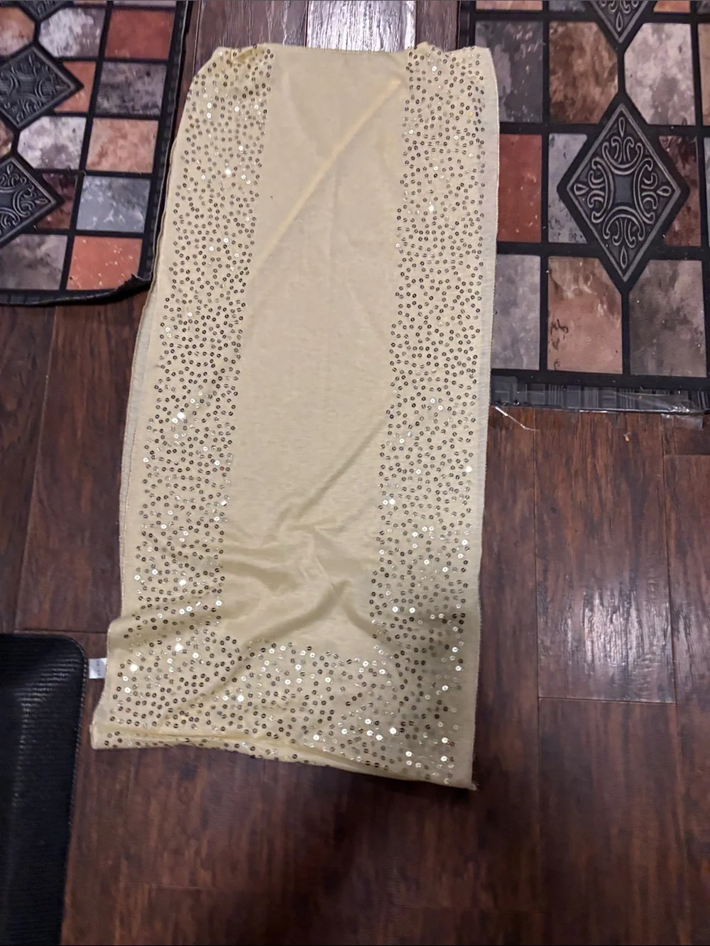 Embellished Cream Tube Scarf with Sequin Side Panels - 100%Cotton NWOT